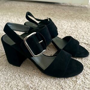 Stuart Weitzman Black Suede Block Heel Sandals